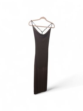 Fashion Nova Backless Maxi Slip Dress in Brown